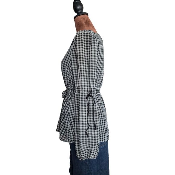 Max Studio chiffon gingham peasant blouse with removable tie belt size S - Picture 10 of 16